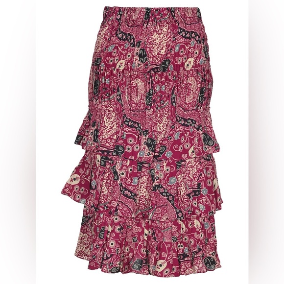 Isabel Marant Etoile / Cencia tiered printed fuschia Midi Skirt 34 XS - Picture 6 of 9